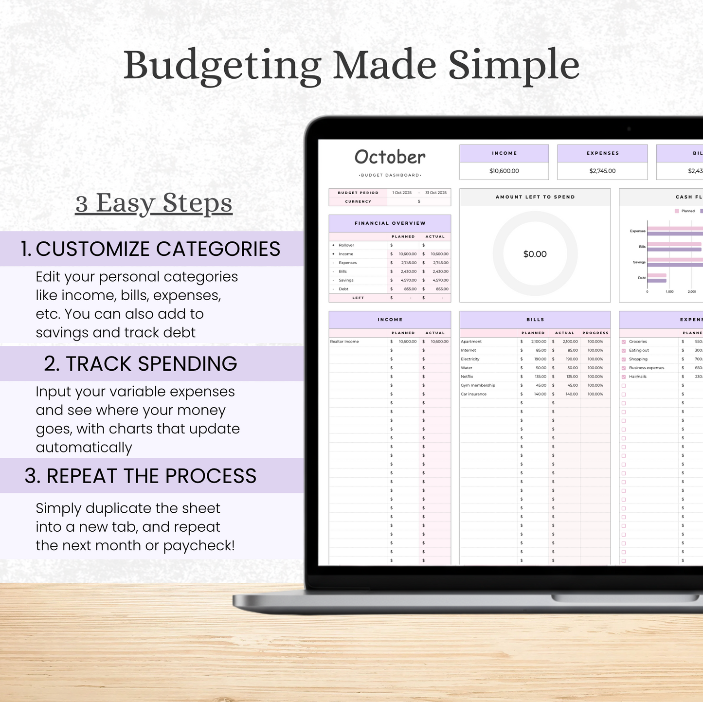 Budgeting template for Excel & Google Sheets (all currencies)